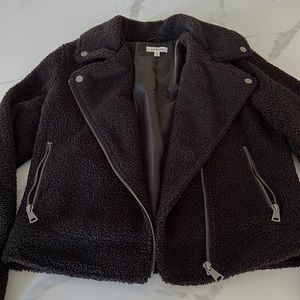 Max Studio Women’s Asymmetrical Teddy Black Faux Fur Cozy Moto Jacket. Size S.